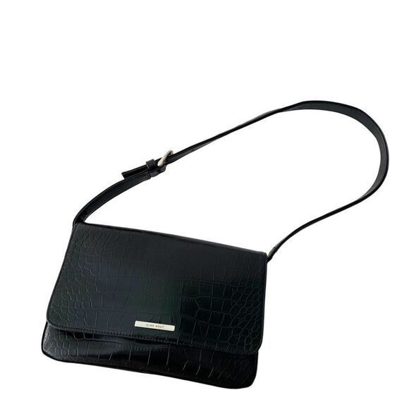 Nine West Elegant Black Faux Crocodile-Embossed Pattern Shoulder Bag in One Size - Picture 2 of 13
